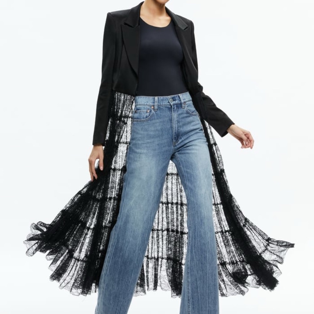 Alice + Olivia 'Everly' Black Lace Maxi Blazer Size S nwt